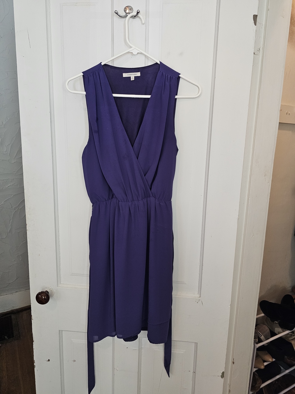 41 Hawthorn Knee Length Sleeveless Purple Wrap Dress